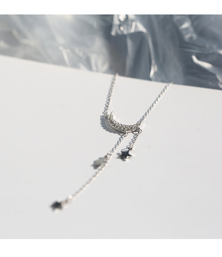 Silver star moon tassel necklace female