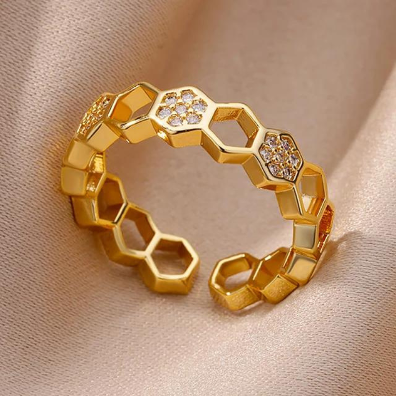 Gold Honey Comb Stainless Steel Rings