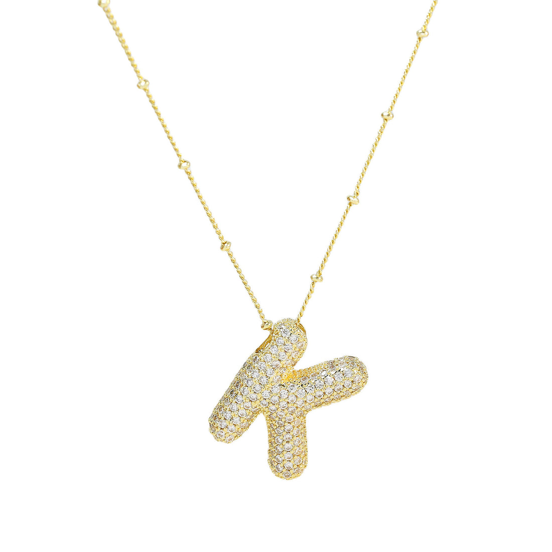 Brass Zircon Balloon Letter Pendant Necklace