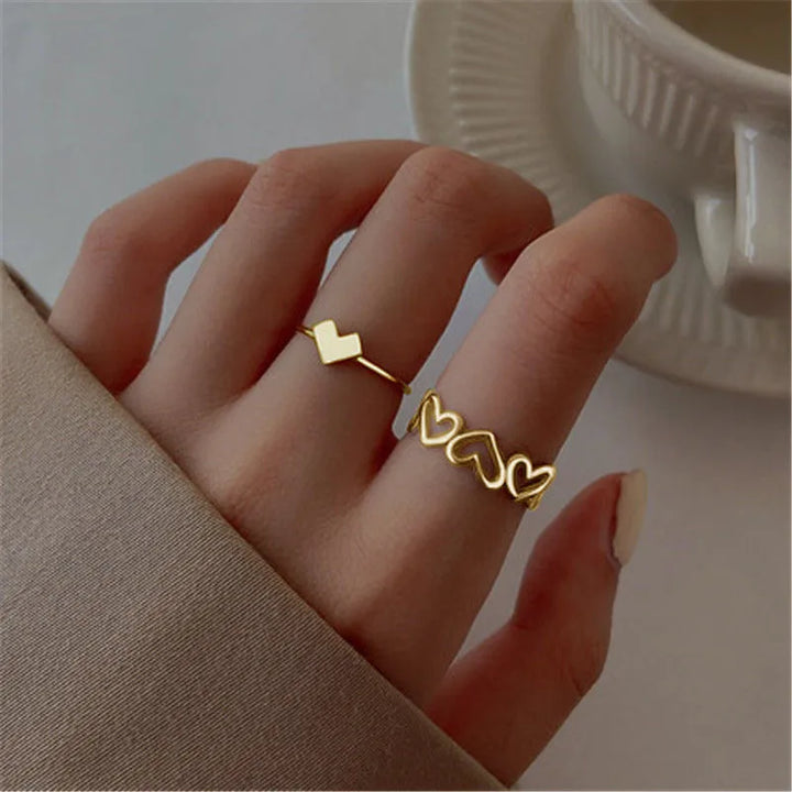 Modyle Boho Gold Color Heart Rings