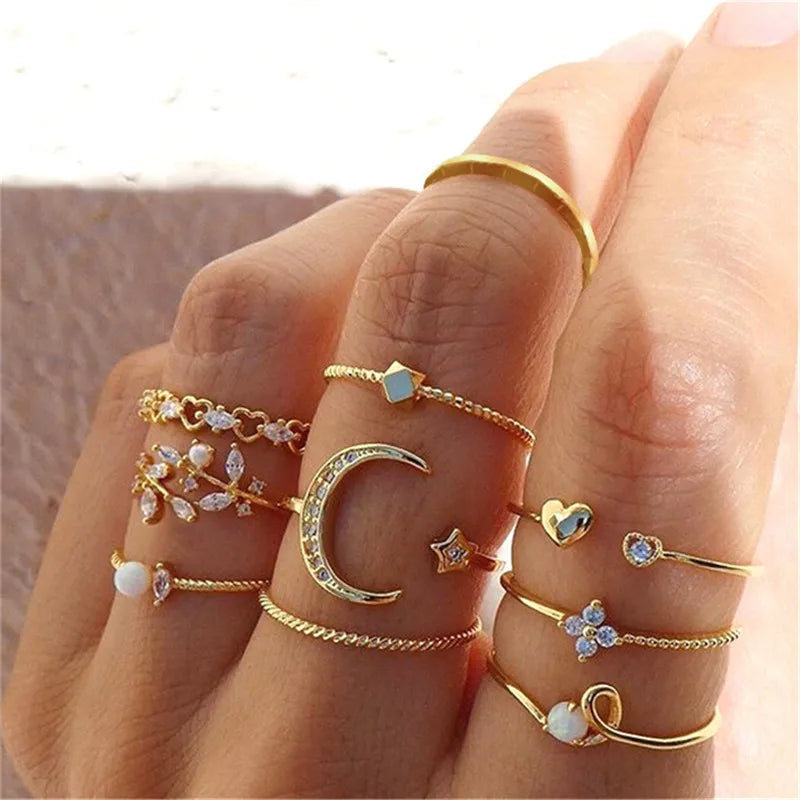 Modyle Boho Gold Color Heart Rings