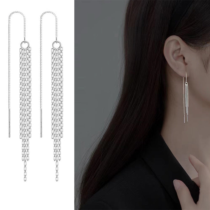 Korean Long Tassel Pearl Dangle Earrings