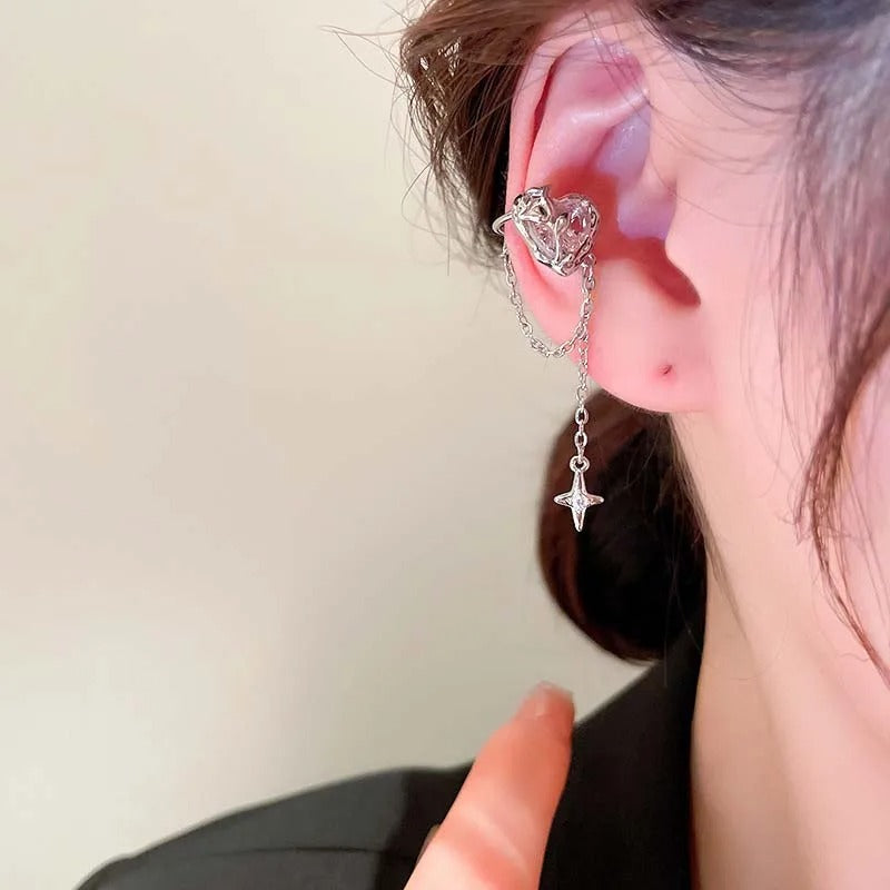 Pink Crystal Heart Star Ear Clip