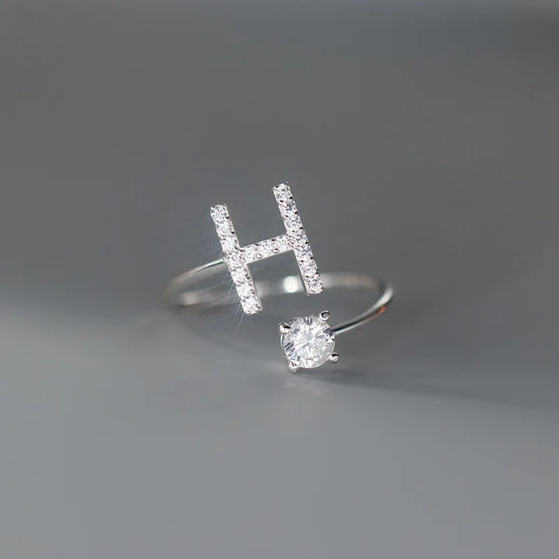 Zircon Initial A-Z Letter Ring For Women Metal