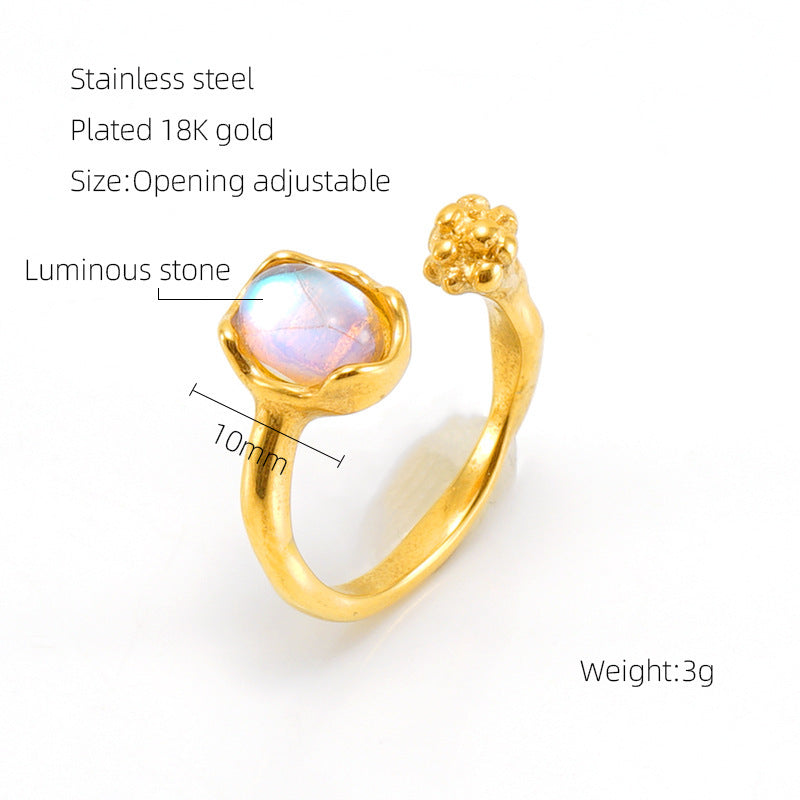 Retro Titanium Steel Moonstone Ring Hip Hop Irregular Geometry