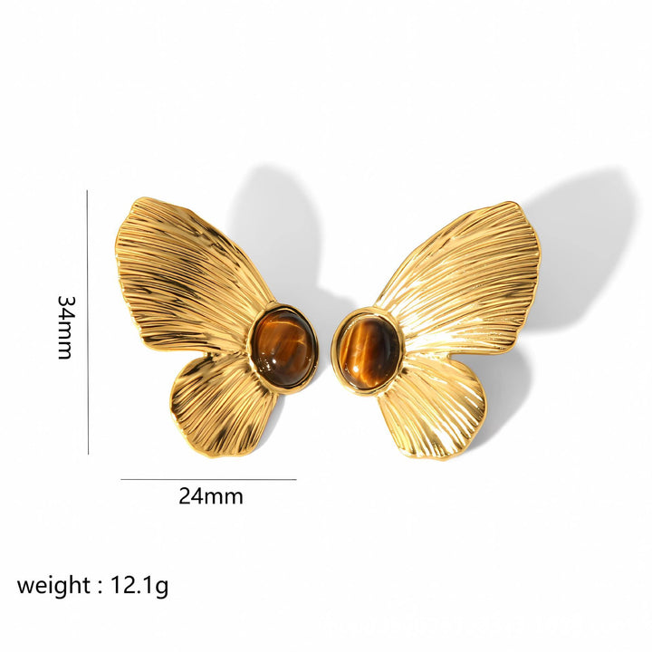 Gold Butterfly Flower Stud Earrings