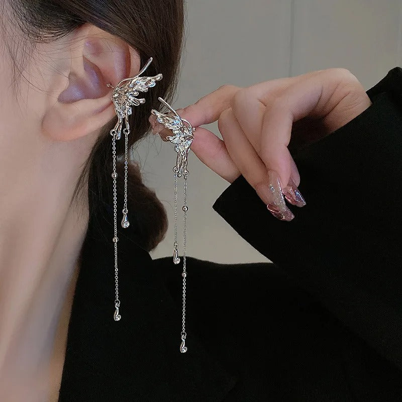 1 Pair Sliver Color Pearl Tassel Ear Clips for Women