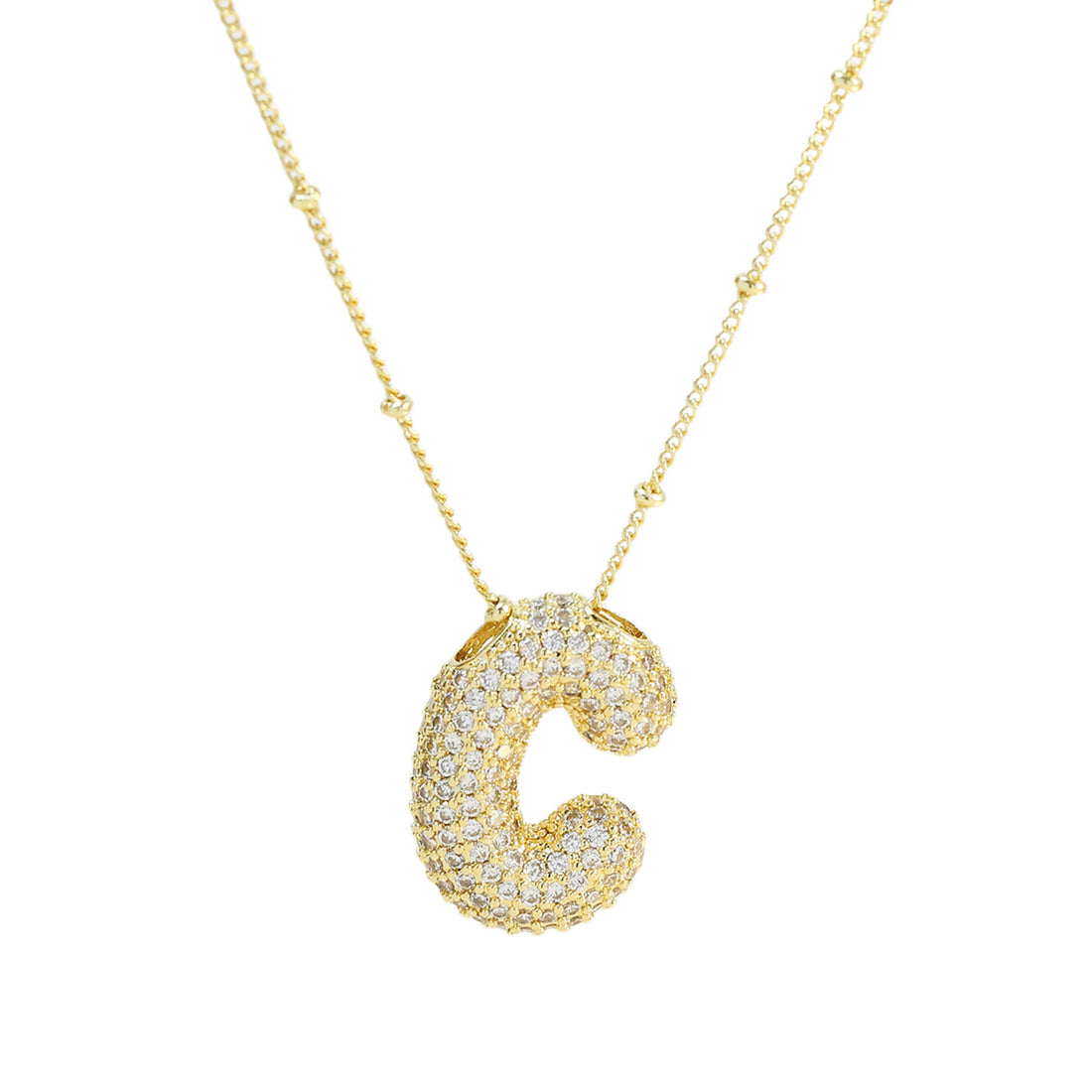 Brass Zircon Balloon Letter Pendant Necklace