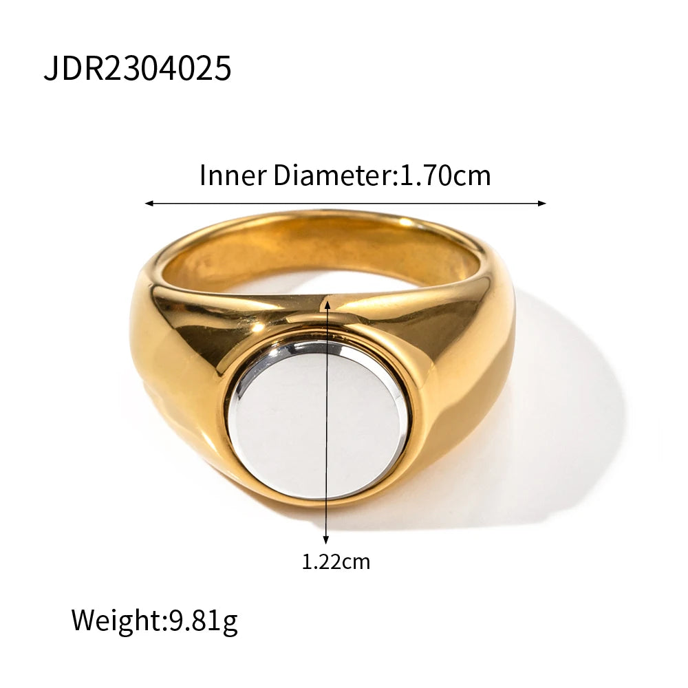 Uworld 18K Gold-Plated Inlaid Shell Ring – Stainless Steel Statement Jewelry for Women