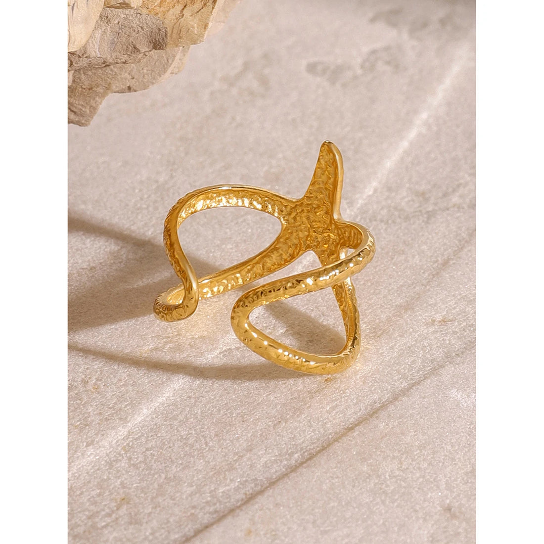 Uworld Beach Style Stainless Steel Star Open Ring – Waterproof Gold Color Jewelry Gift