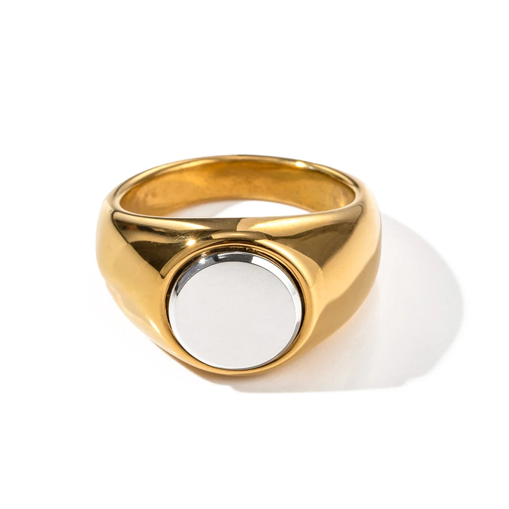 Uworld 18K Gold-Plated Inlaid Shell Ring – Stainless Steel Statement Jewelry for Women