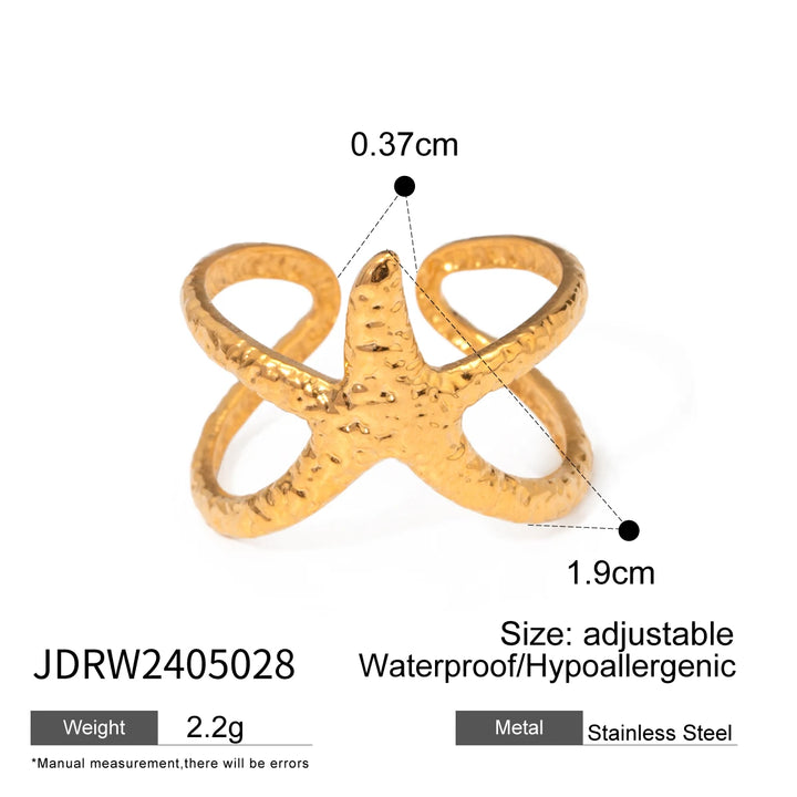 Uworld Beach Style Stainless Steel Star Open Ring – Waterproof Gold Color Jewelry Gift