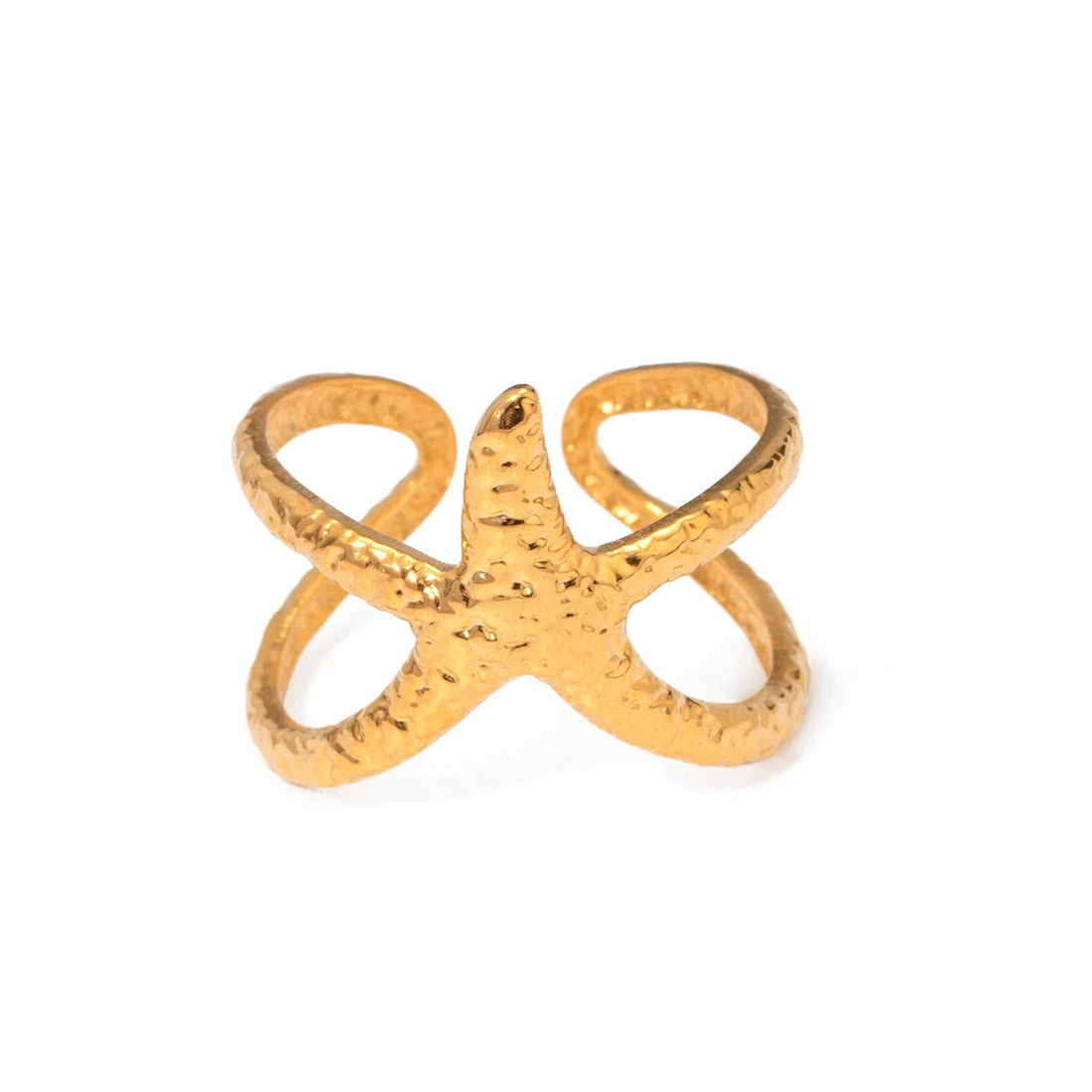 Uworld Beach Style Stainless Steel Star Open Ring – Waterproof Gold Color Jewelry Gift