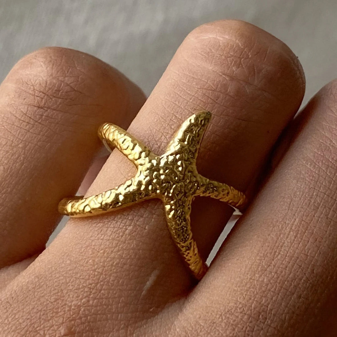 Uworld Beach Style Stainless Steel Star Open Ring – Waterproof Gold Color Jewelry Gift