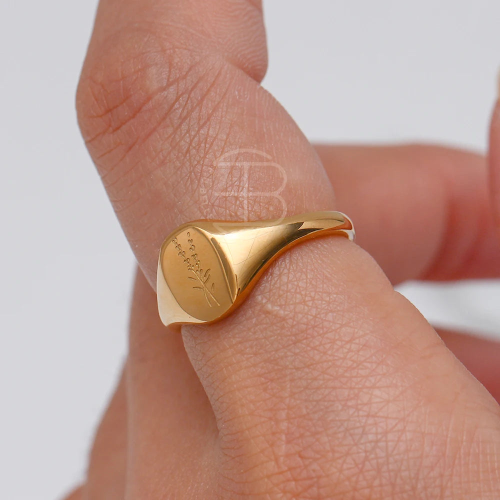 Tarnish-Free 18K Gold Plated Wildflower Signet Rings