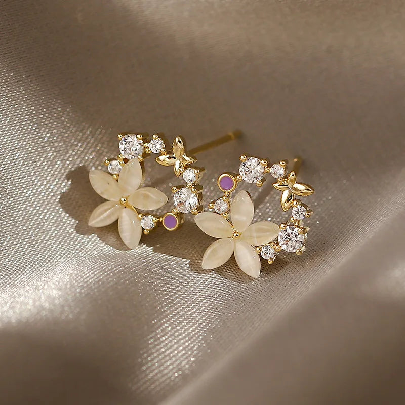 Fashionable Flower Butterfly Earrings - Elegant Jewelry