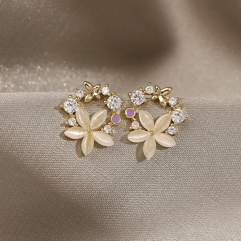 Fashionable Flower Butterfly Earrings - Elegant Jewelry