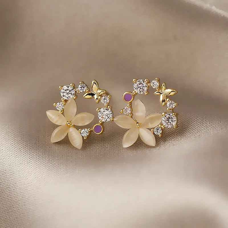 Fashionable Flower Butterfly Earrings - Elegant Jewelry