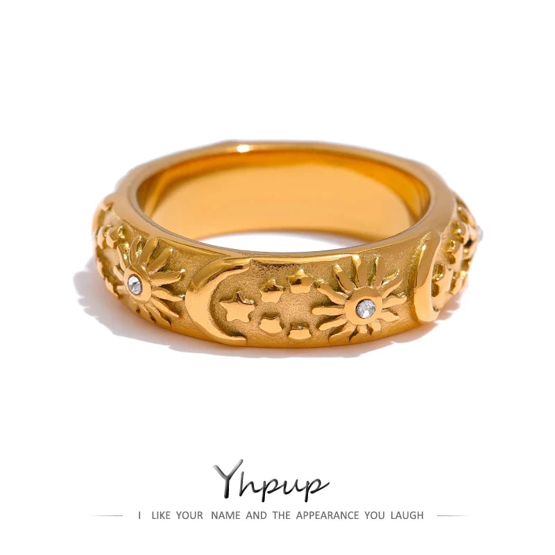 Yhpup Sun Star Moon Ring – Stylish Stainless Steel Celestial Jewelry for Women