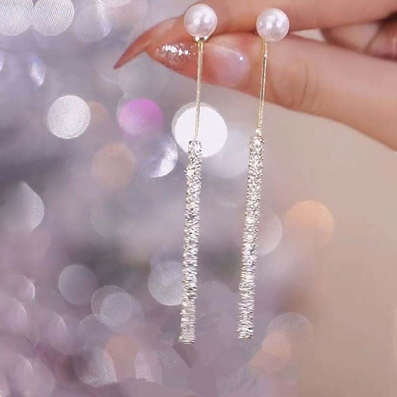 Korean Long Tassel Pearl Dangle Earrings