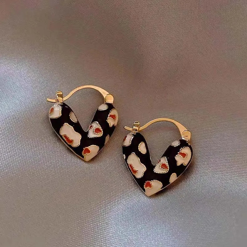 Trendy Red Dripping Oil Heart Hoop Earrings