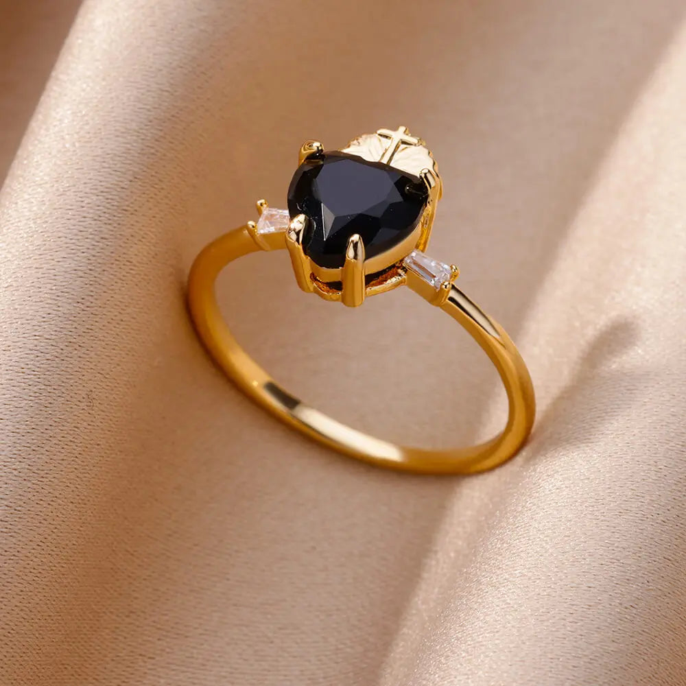 Gold Color Stainless Steel Zircon Ring