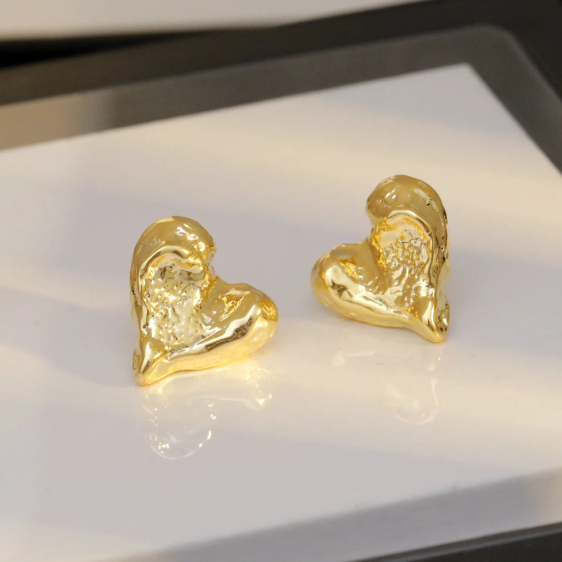 LATS Gold Love Heart Shaped Stud Earrings