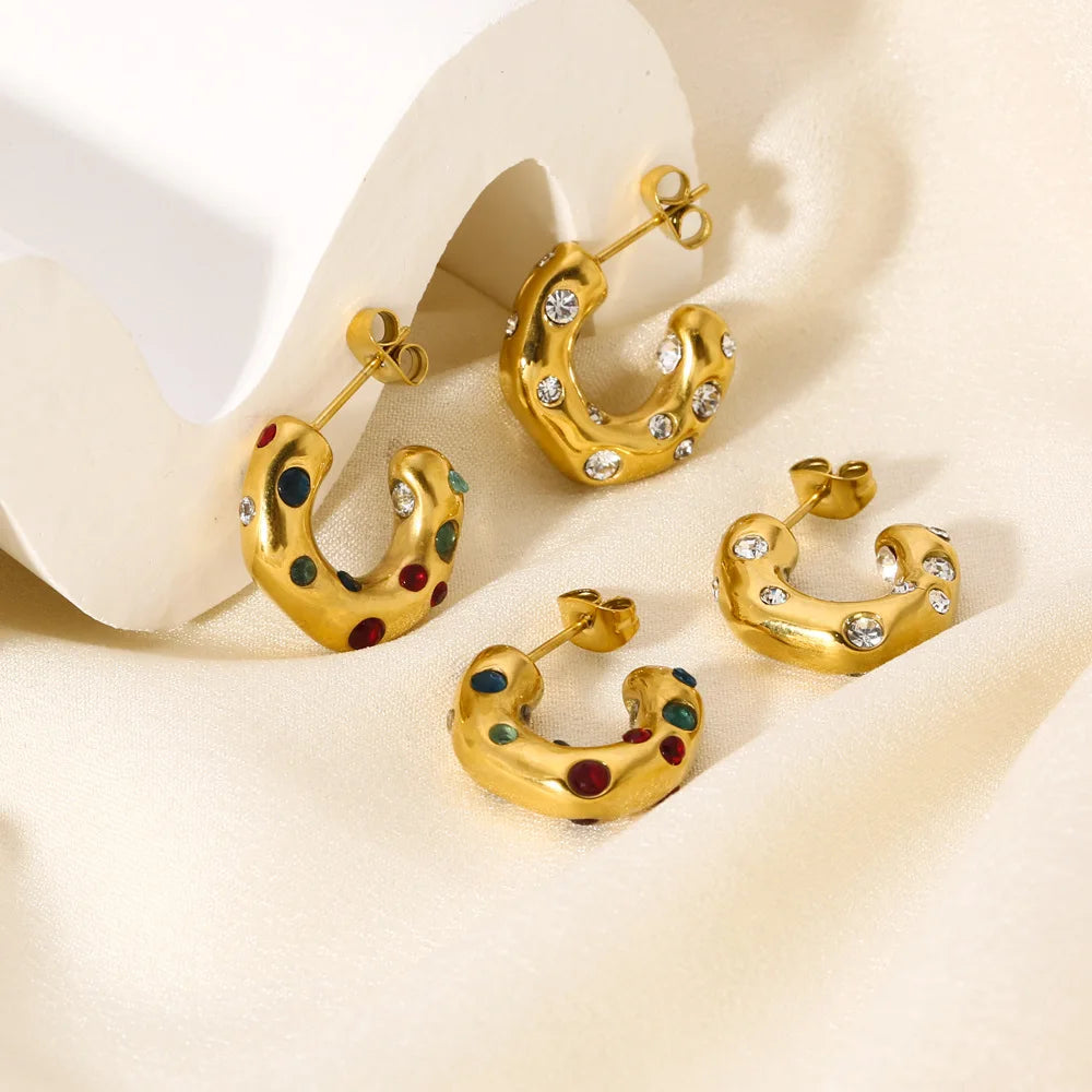 Chunky Gold-Plated Pearl Zircon Earrings