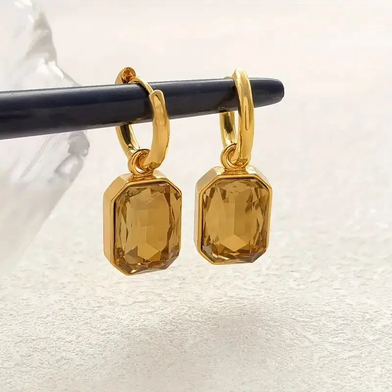 Gold Square Zirconia Earrings