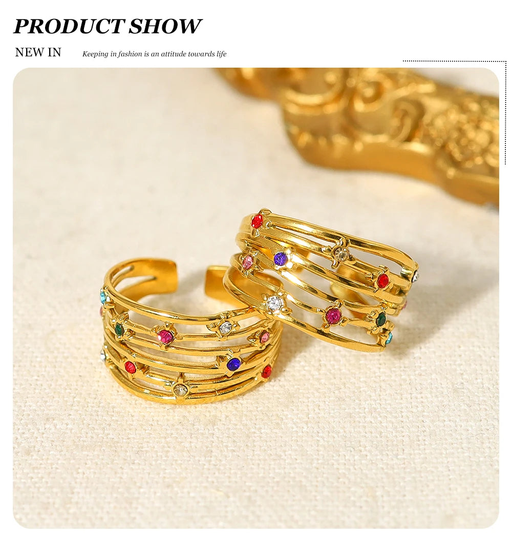 WILD & FREE Colorful Crystal Rhinestone Rings – Irregular Luxury Jewelry for Women