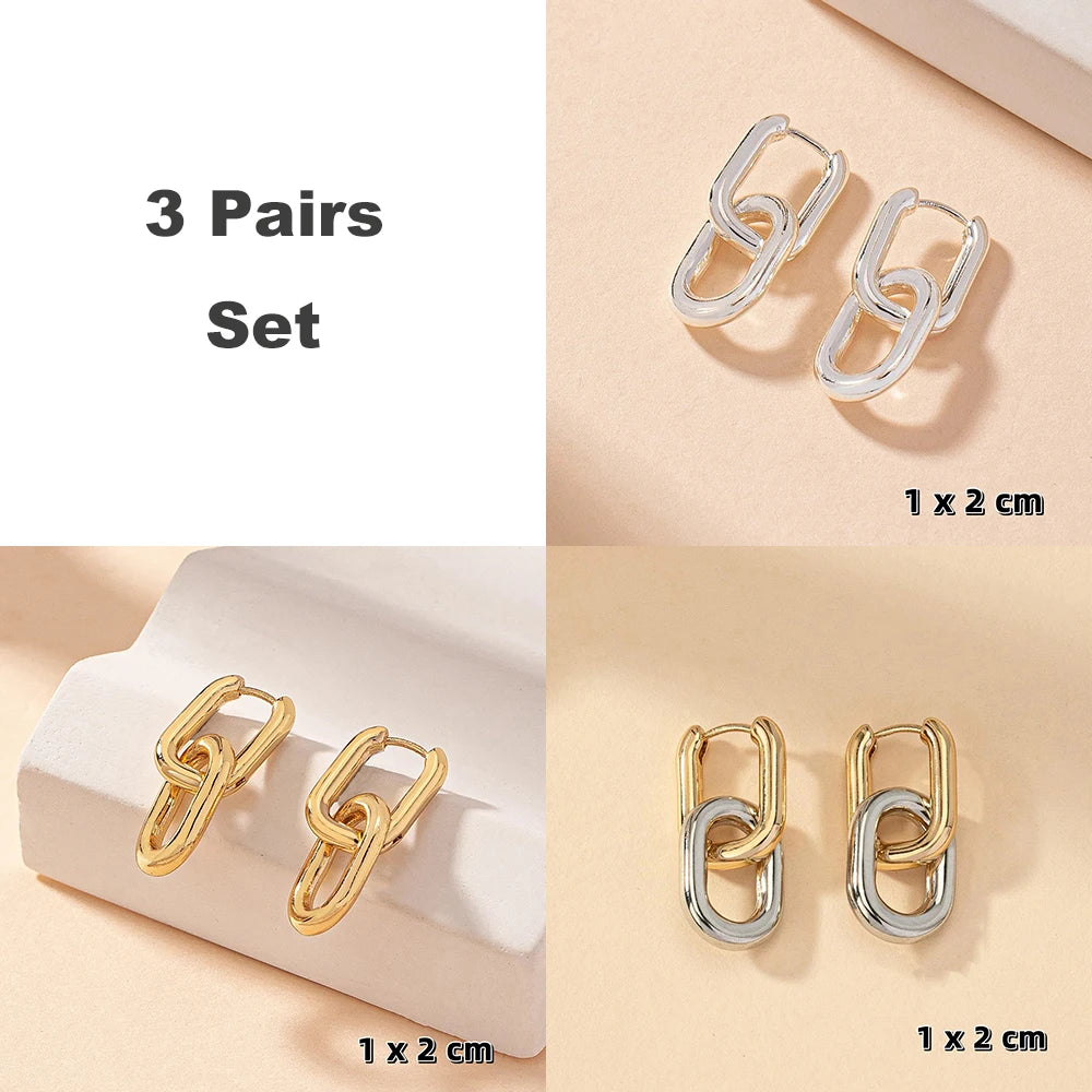 Gold Geometric Square Hoop Earrings – Stainless Steel Punk Party Jewelry