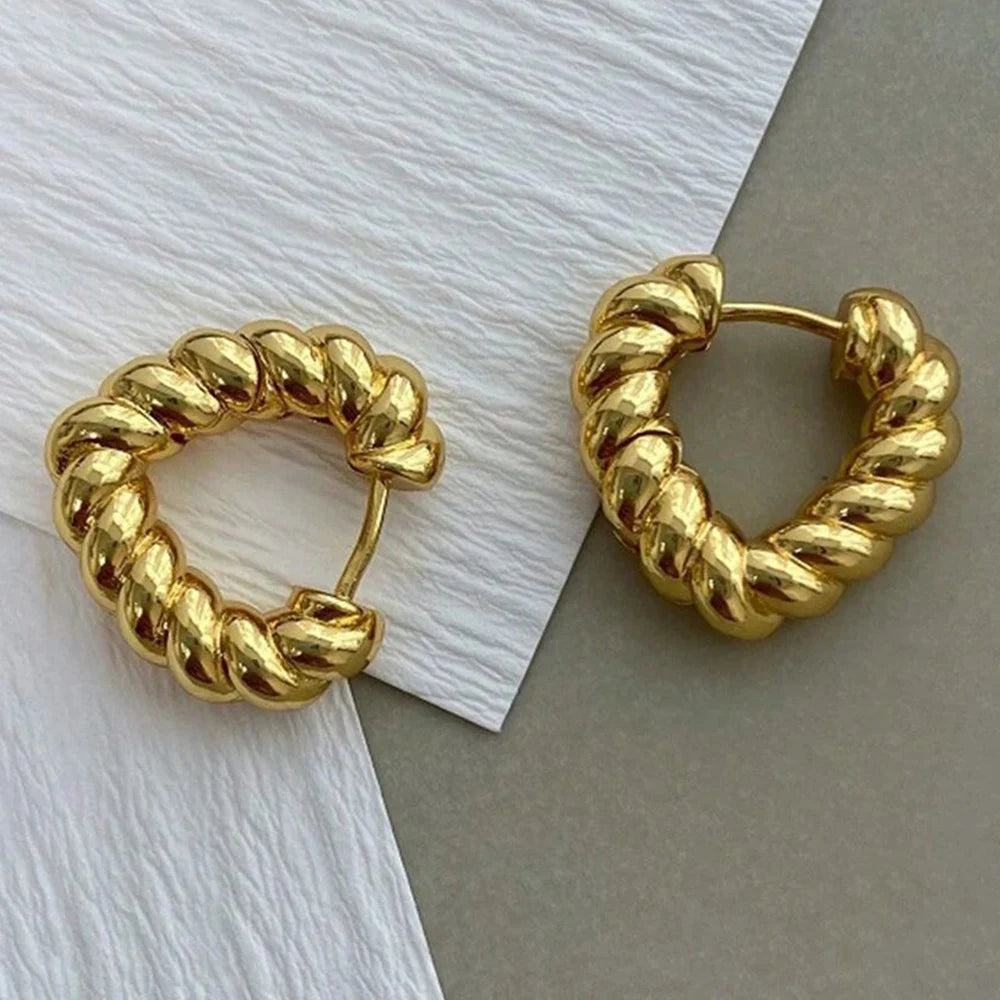 Gold-Plated Twisted Heart Hoop Earrings