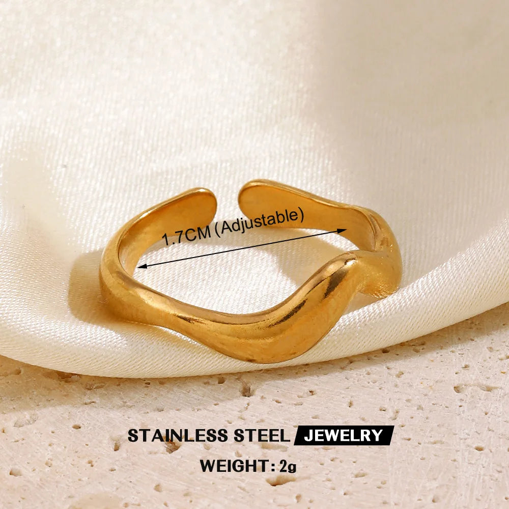 Gold Color Stainless Steel Heart Ring – Waterproof Jewelry for Women