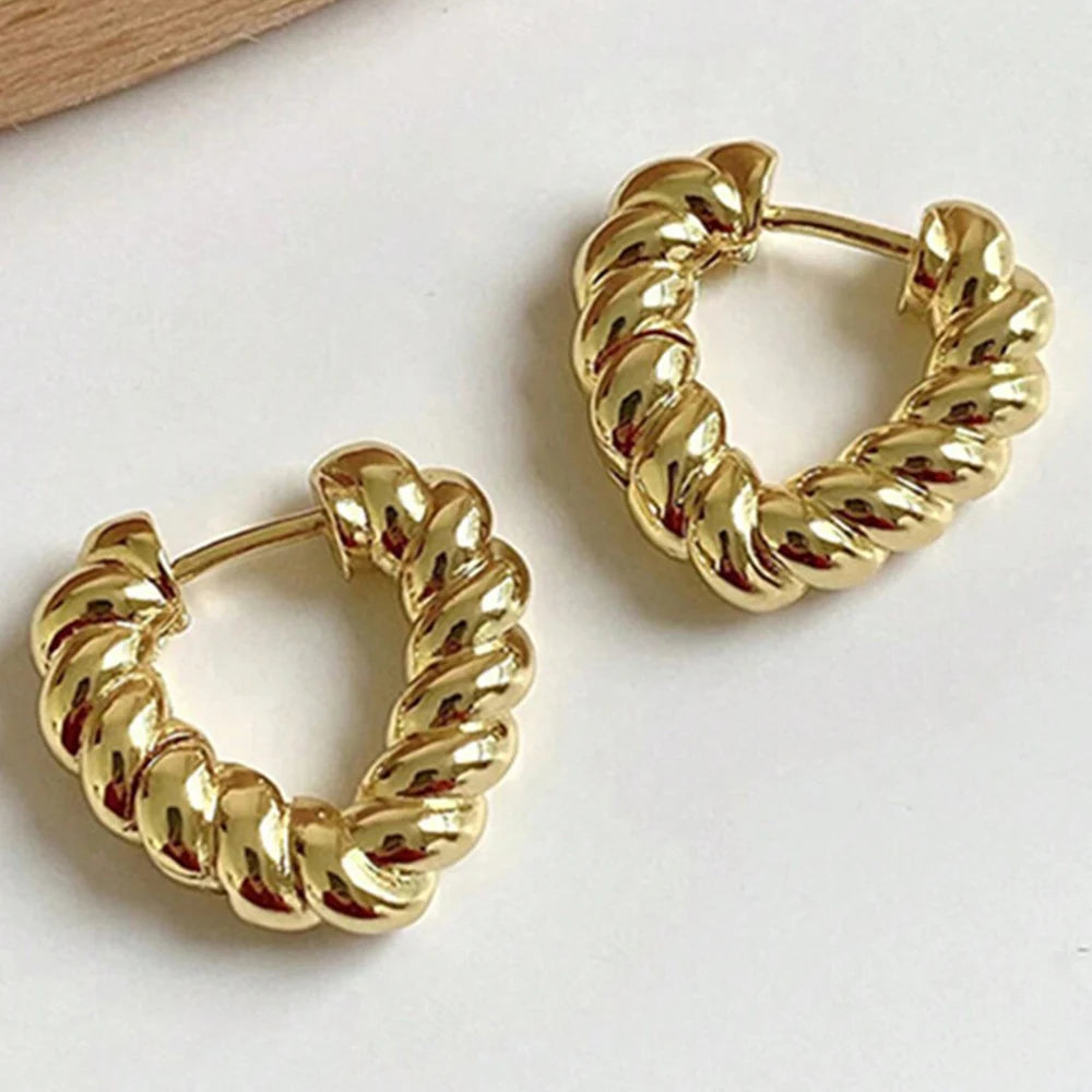 Gold-Plated Twisted Heart Hoop Earrings