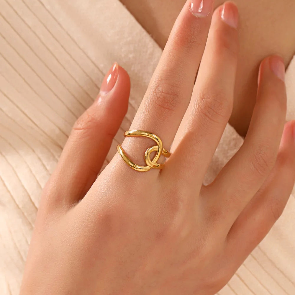 Gold Color Stainless Steel Heart Ring – Waterproof Jewelry for Women