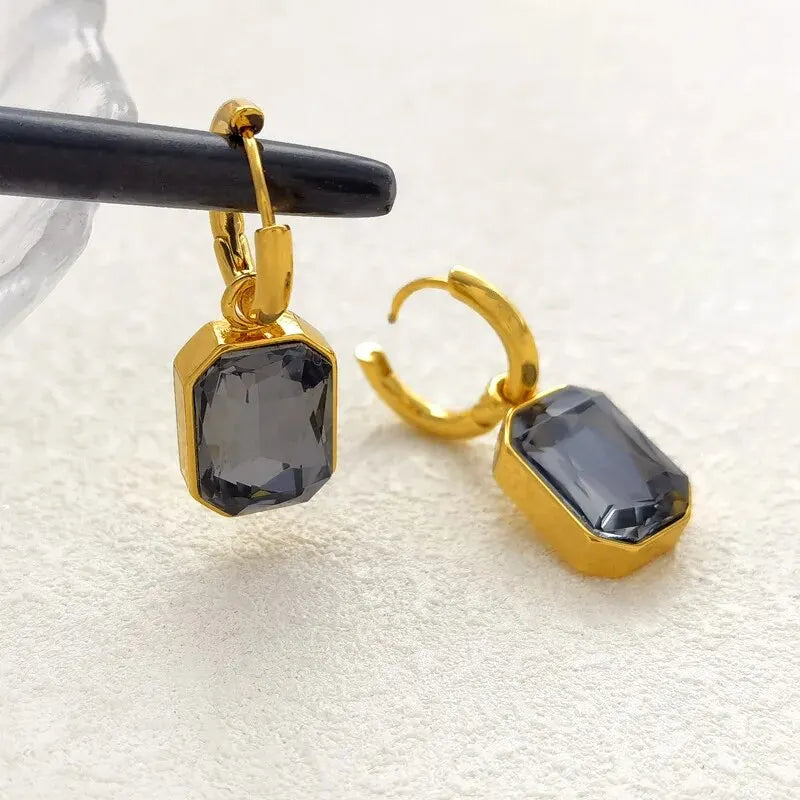 Gold Square Zirconia Earrings