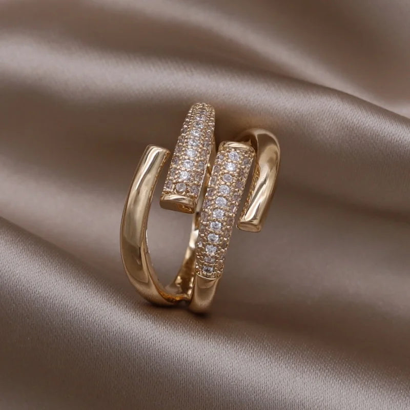 14K Gold Plated Double Love Crystal Ring