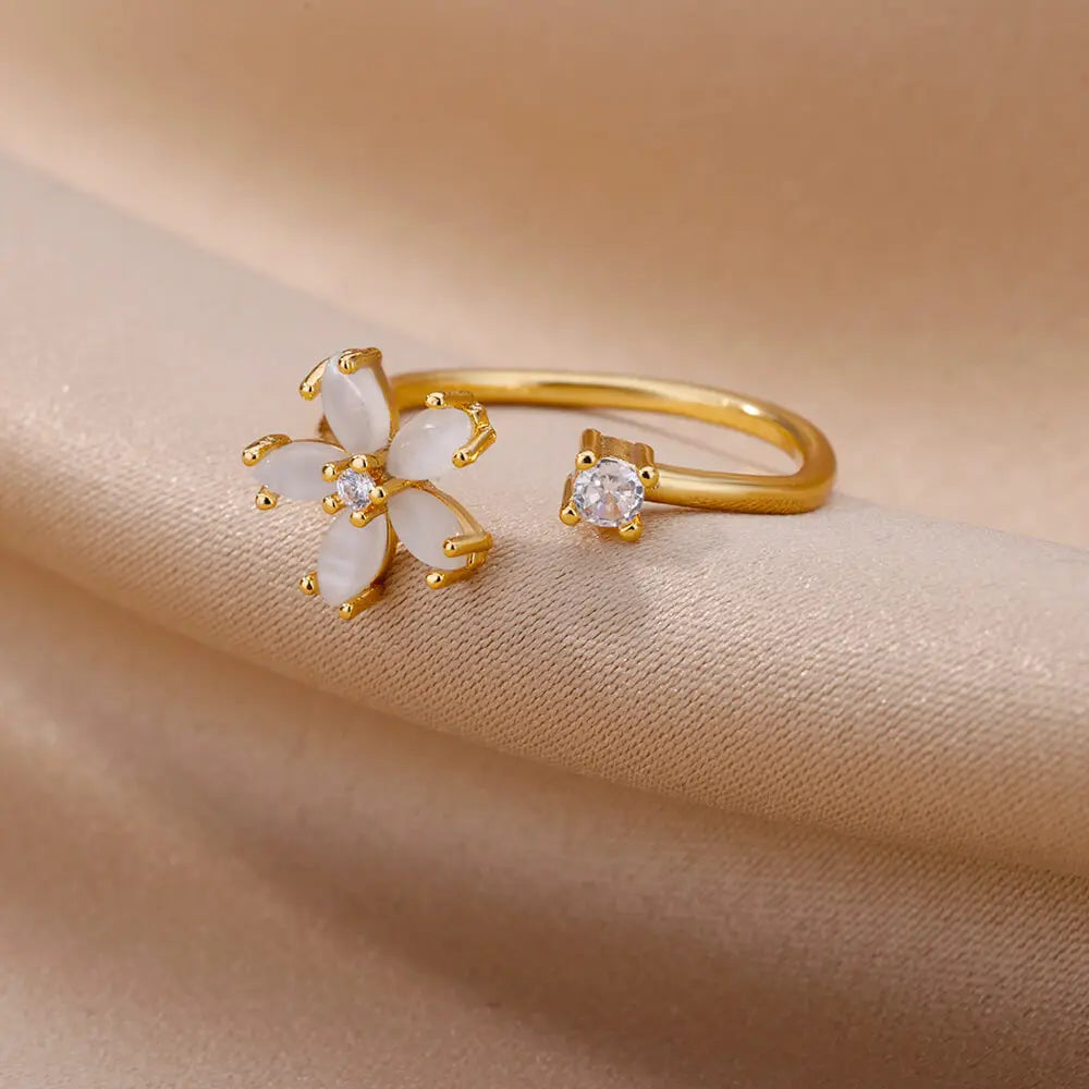 Gold Color Cubic Zircon Flower Rings