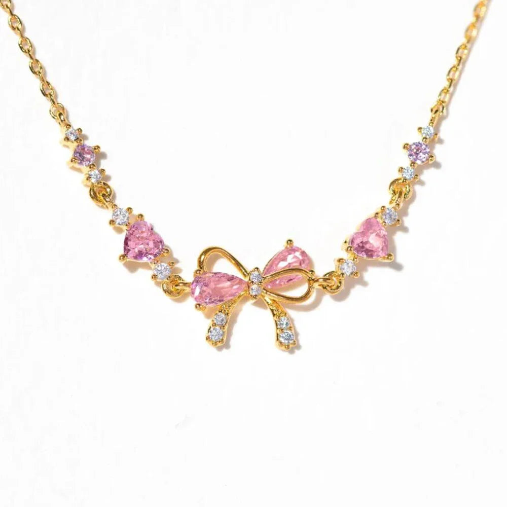 Y2K Pink Zircon Bowknot Love Heart Bracelet