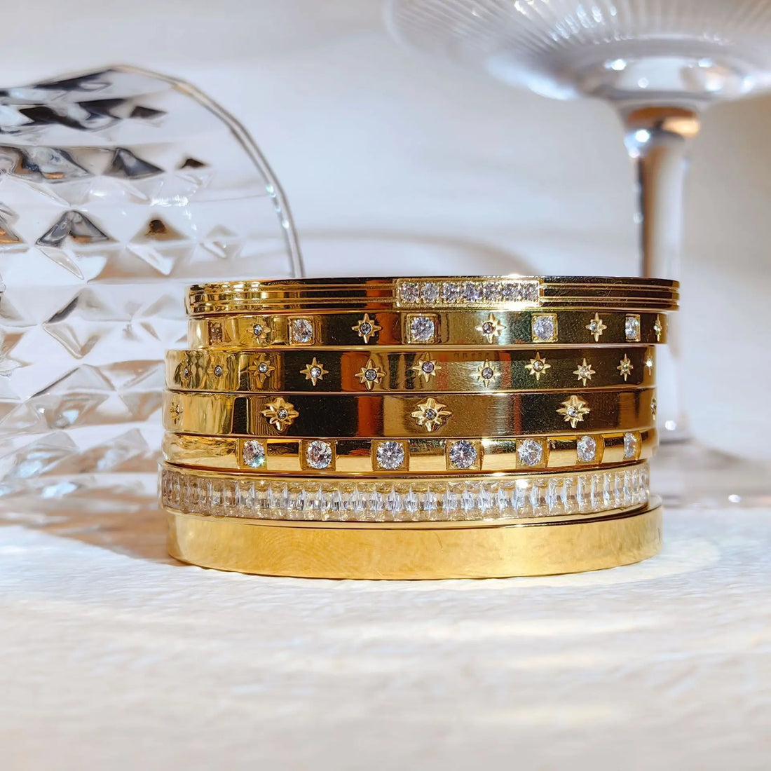 Cubic Zirconia Stainless Steel Bangles