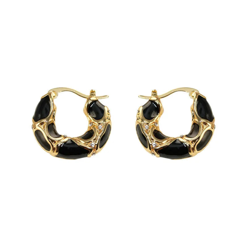 Light Luxury Enamel Rhinestone Hoop Earrings