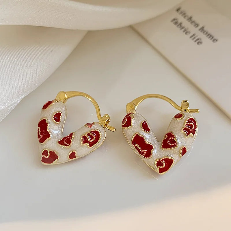 Trendy Red Dripping Oil Heart Hoop Earrings