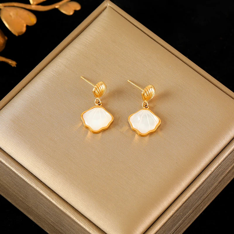 Stainless Steel Bee Pearl Earrings