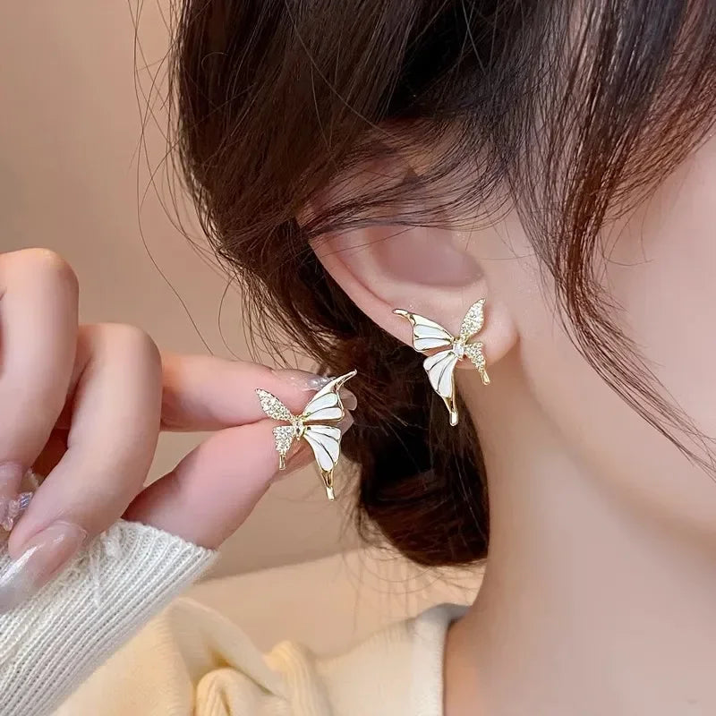 Light Luxury Zircon Butterfly Earrings - Autumn & Winter