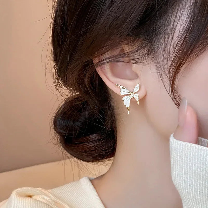 Light Luxury Zircon Butterfly Earrings - Autumn & Winter