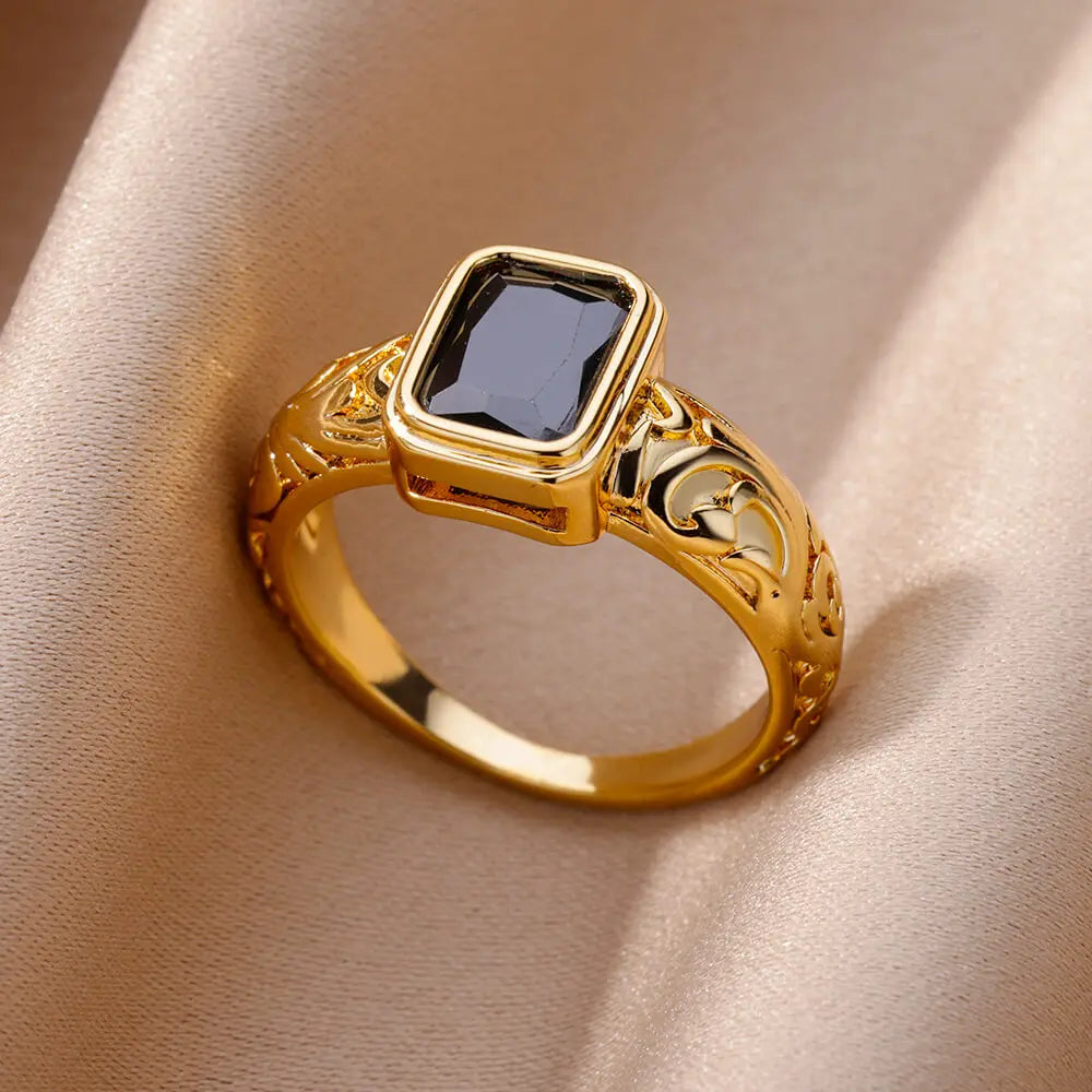 Gold Color Stainless Steel Zircon Ring