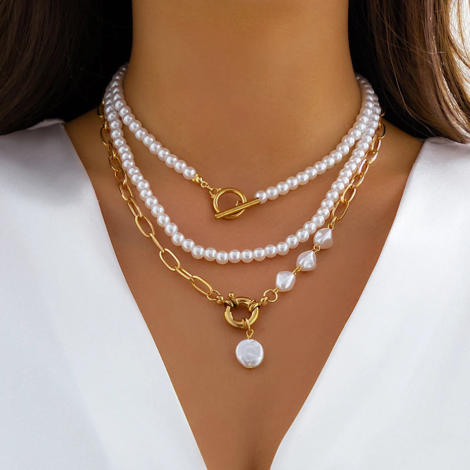 Multilayer Imitation Pearl Necklace