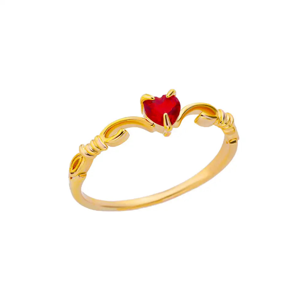 Red Heart Zircon Ring – Gold Color Stainless Steel Wedding and Engagement Jewelry for Women