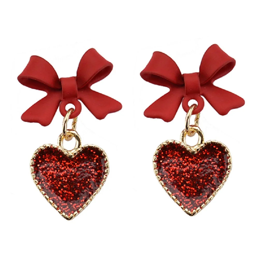 Golden Bowknot Heart Resin Earrings