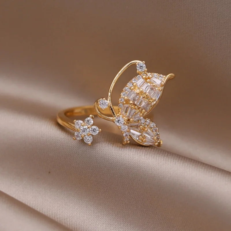 14K Gold Plated Double Love Crystal Ring